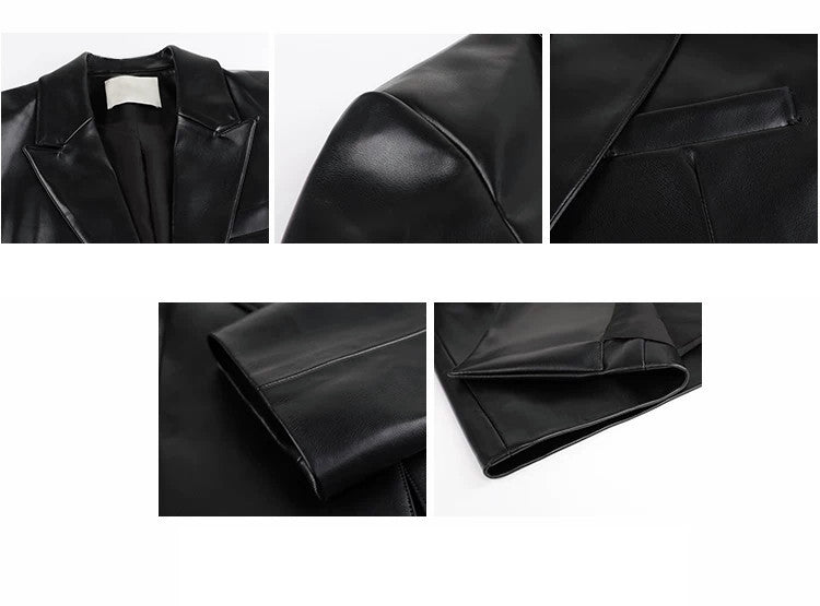 Pu Leather Casual Short Blazer Jacket