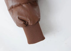 Zipper Pu Leather Puffer Jacket