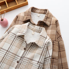 Warm Woolen Coat With Thick Plaid Shirt