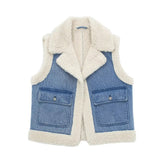 Denim Lamb Wool Sleeveless Jacket