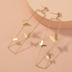 Long Geometric Metal Pop-up Butterfly Earrings