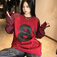 Print Raglan Zip Up Sleeve Sweatshirt