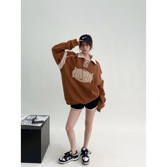 Patchwork Polo Neck Vintage Sweatshirt