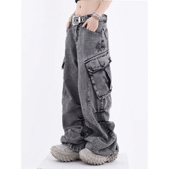 Acid Washed Baggy Cargo Jeans