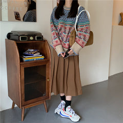 Vintage Jacquard Splice Knit Sweater