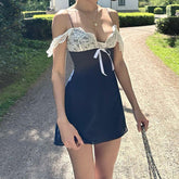 Lace Patchwork Tie Up Mini Dress