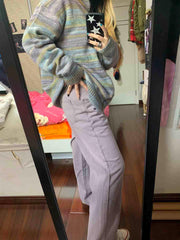 Zip Up Striped Knit Cardigan