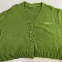 V Neck Button Front Knit Cardigan