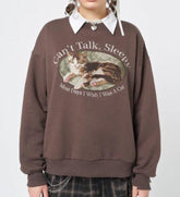 Can't Talk Cat Print Sweatshirt