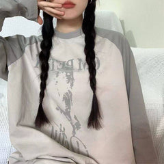 Vintage Print Raglan Sleeve Oversized Sweatshirt