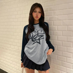 Raglan Star Print Oversized Long Sleeve Tee