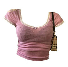 90s Aesthetic Lace Patchwork Top