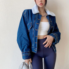 Fleece Lined Button Up Denim Jacket