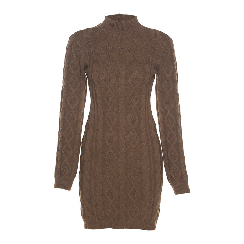 Long Sleeve Round Neck Slim Knitted Dress