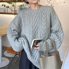 Solid Color Cable Knit Pullover Sweater