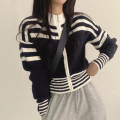 Collar Neck Stripe Short Cardigan