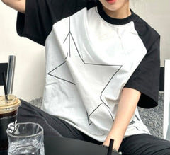 Star Print Raglan Short Sleeve Oversized Tee