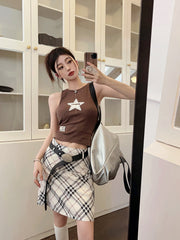 Star Patchwork Rib Cropped Tank Top