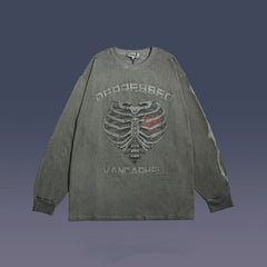 Loose Long-sleeved Retro Distressed Skull Love Print Sweatshirt