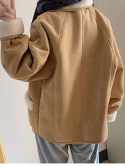 Suede Lambswool Lapel Neck Jacket