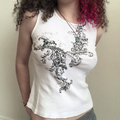 Embroidery Grunge Print Street Tank Top