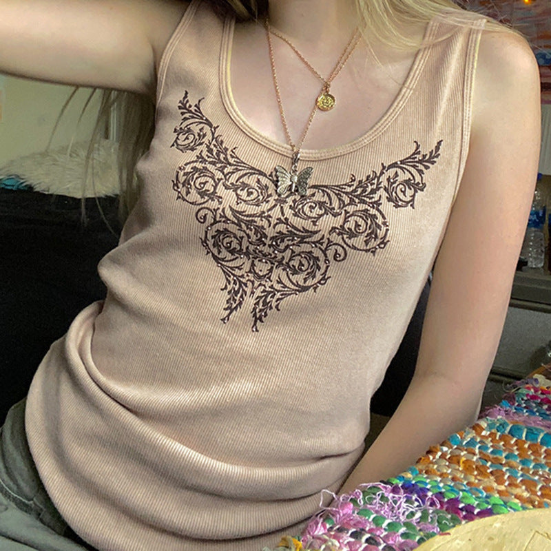 Embroidery Grunge Graphic Tank Top