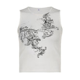 Embroidery Grunge Print Street Tank Top