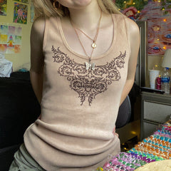 Embroidery Grunge Graphic Tank Top