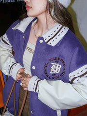 Embroidery Lavender Varsity Jacket