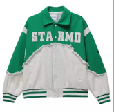 Embroidery Patchwork Denim Varsity Jacket