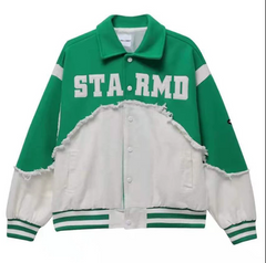 Embroidery Patchwork Denim Varsity Jacket