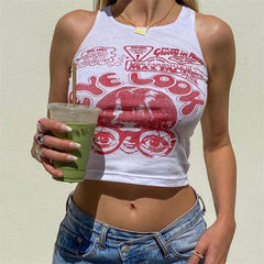 Eye Look Graphic Crop Tank Top
