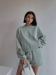 Drop Shoulder Halp Zip Sweatshirt & Drawstring Shorts Set