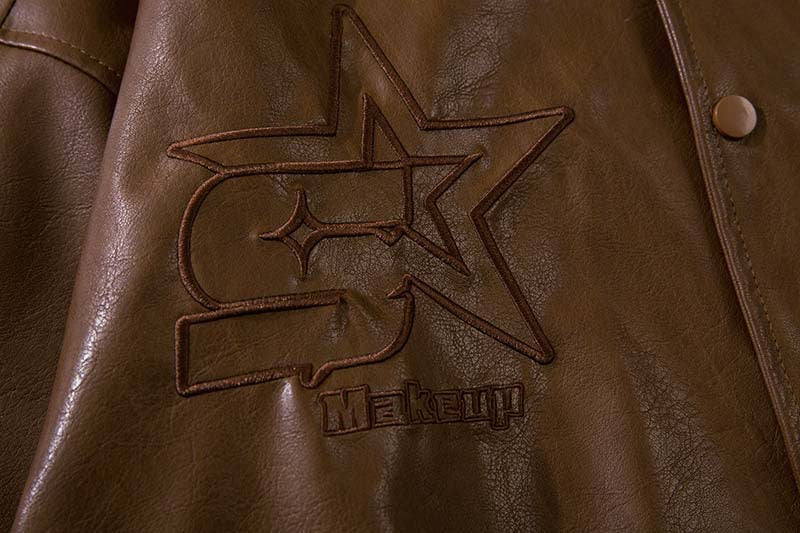 Vintage Embroidery Star Leather Jacket