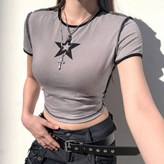 Stitched Star Print Baby Crop Top