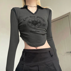 Vintage Floral Logo Long Sleeve Crop Top