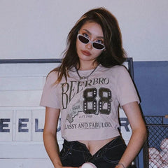 Vintage Logo Printed Short Sleeve Crop Top