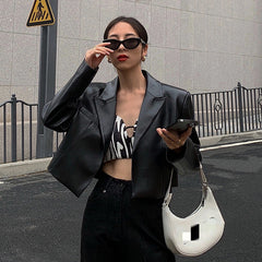 Pu Leather Casual Short Blazer Jacket