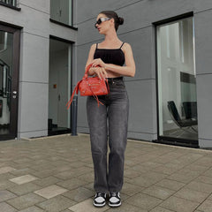 Dark Wash Straight Leg Boyfriend Jeans