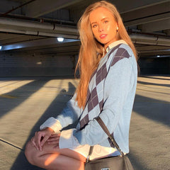 Preppy Style Argyle Sweater