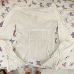 Patchwork Ruffle Long Sleeve Crop Blouse