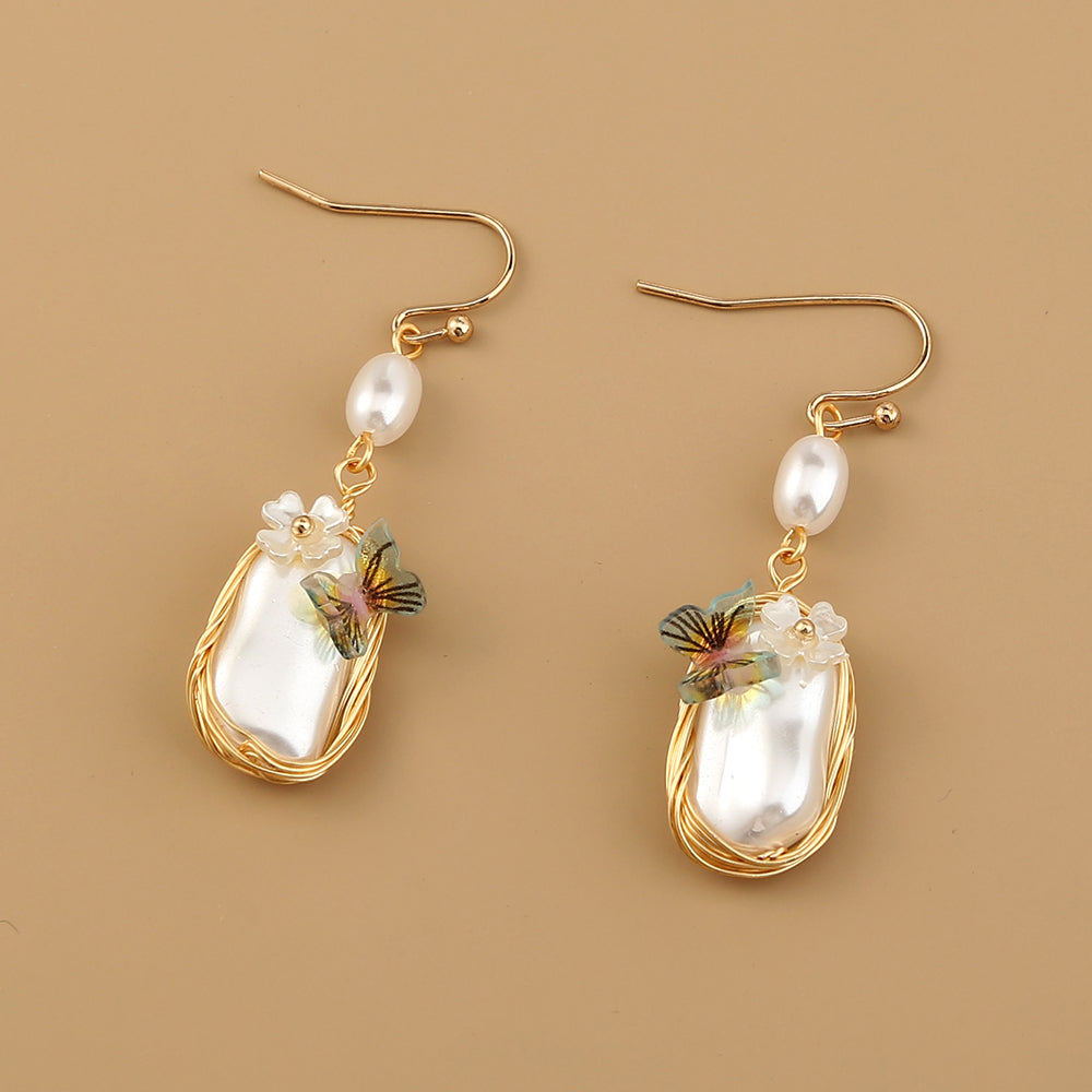 Baroque Court-style French Earrings With Pearl Butterfly Earrings