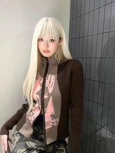 Vintage Abstract Print Contrast Color Patch Cardigan