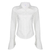 Button Front Long Sleeve Blouse