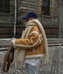 Lambswool Leather Splice Short Jacket