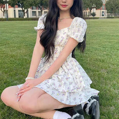 Puff Sleeve Floral Corset Mini Dress