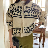 Vintage Print Jacquard Zip Up Cardigan