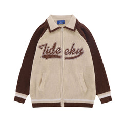 Emboidery Logo Zip Up Knit Cardigan