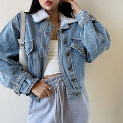 Fleece Lined Button Up Denim Jacket