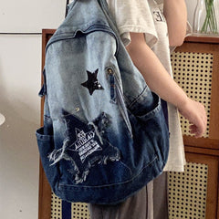 Vintage Star Patch Gradient Denim Backpack